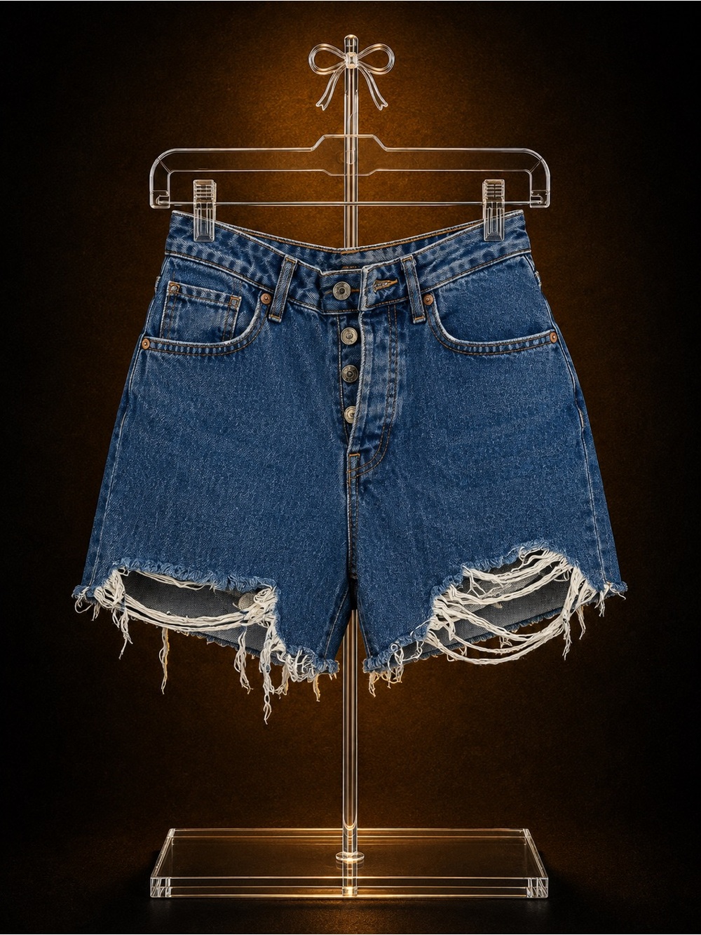 Forever 21 Blue Distressed High-Rise Denim Shorts